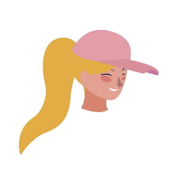 Belle jeune femme avec chapeau de sport tête caractère — Image vectorielle