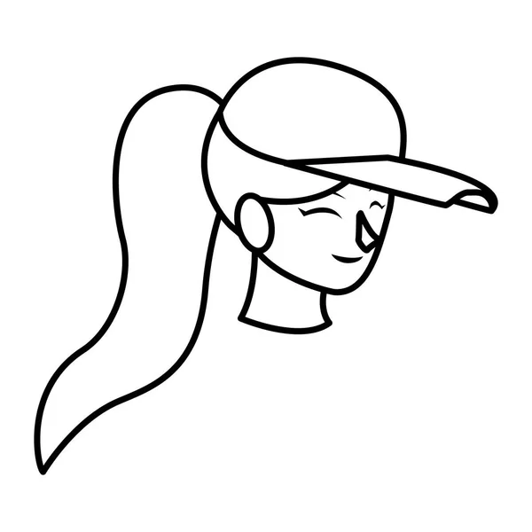 Belle jeune femme avec chapeau de sport tête caractère — Image vectorielle