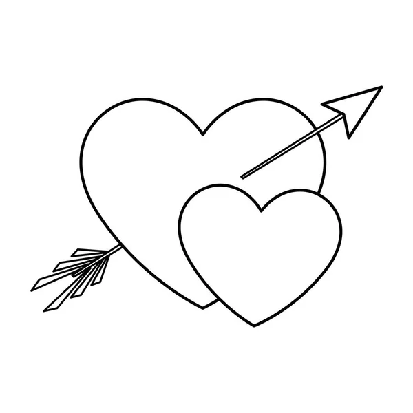 Corazón amor con icono de flecha — Vector de stock