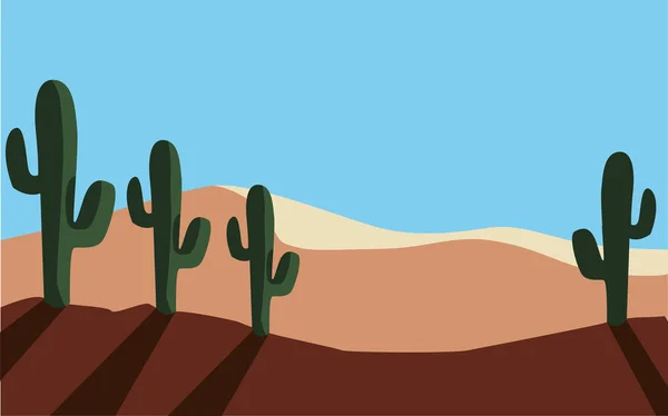 Woestijn droog met cactus landschap scène — Stockvector