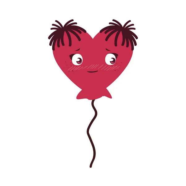 Ballon hélium avec coeur féminin forme de caractère kawaii — Image vectorielle