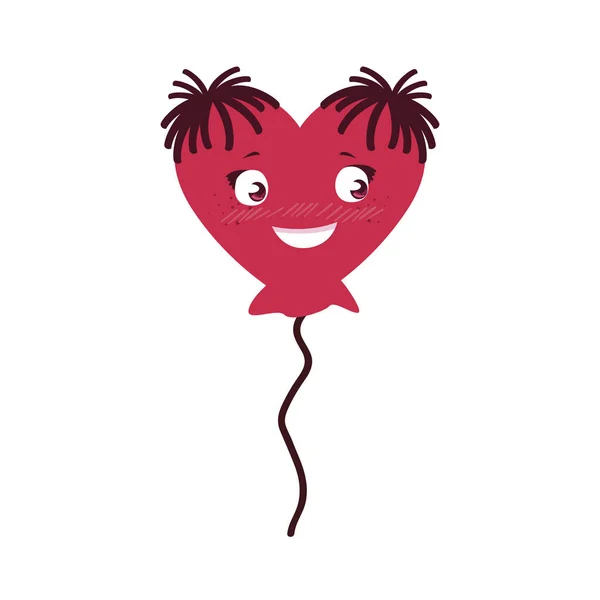 Ballon hélium avec coeur féminin forme de caractère kawaii — Image vectorielle