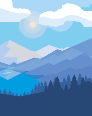 Orman çimen sahne ile Dağları