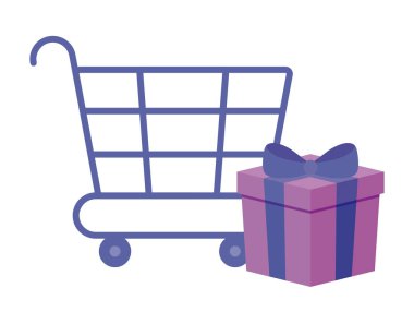 Hediye kutusu olan alışveriş arabası.