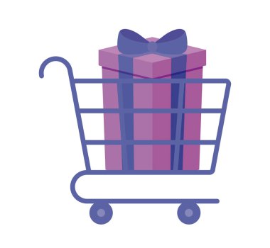 Hediye kutusu olan alışveriş arabası.