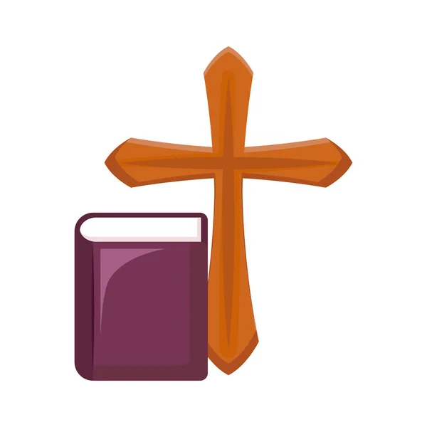 Cross catholic with bible holy — Stock Vector