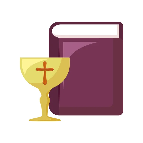 Chalice sacred with holy bible — Stock Vector