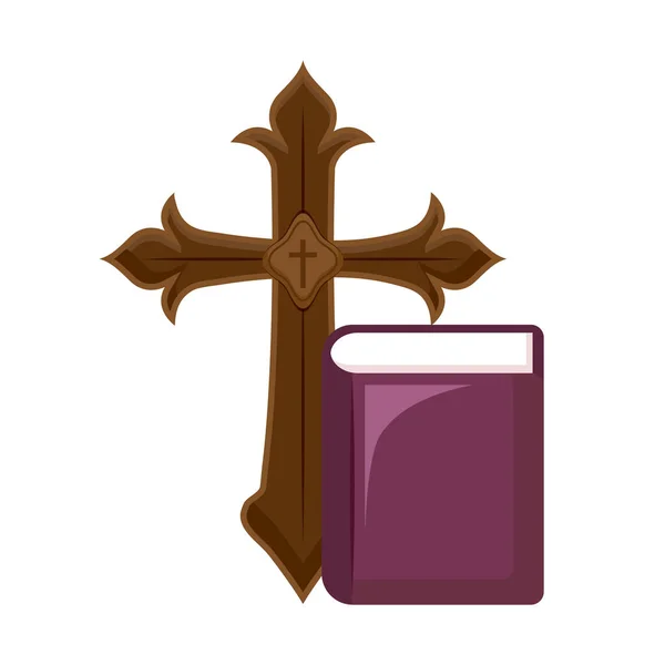 Cruz católica con la biblia santa — Vector de stock