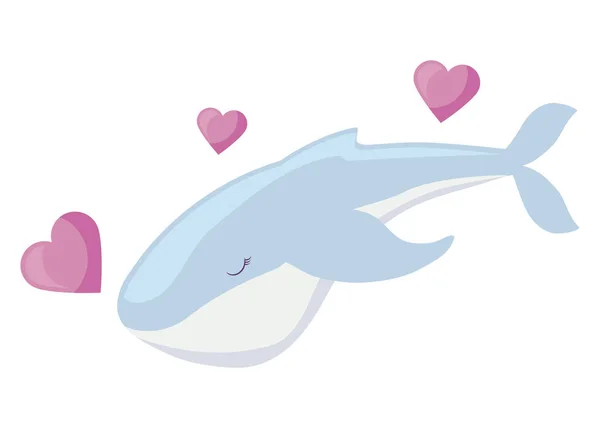 Ballena linda con corazones amor — Archivo Imágenes Vectoriales