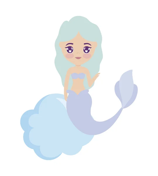 Linda sirena sentada en la nube — Vector de stock