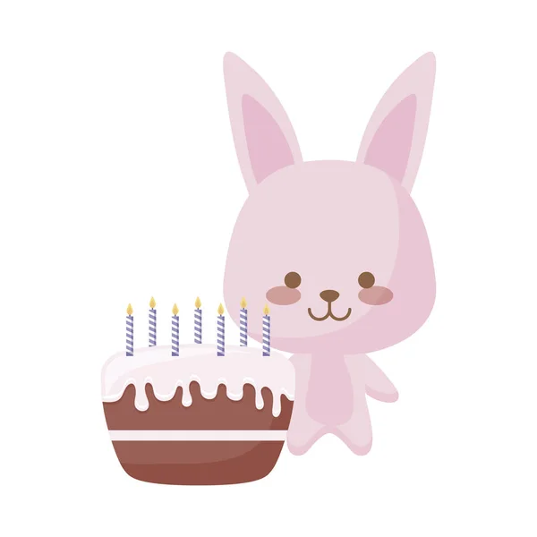 Ładny królik zwierzę z tort urodzinowy — Wektor stockowy