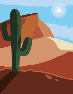 kaktüs peyzaj sahne ile çöl