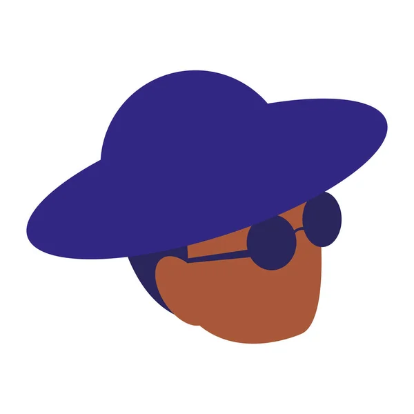 Preto músico jazz cabeça com chapéu e óculos de sol — Vetor de Stock