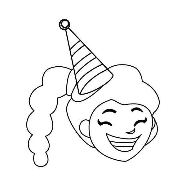 Linda cabeza de chica feliz con sombrero de cumpleaños — Vector de stock