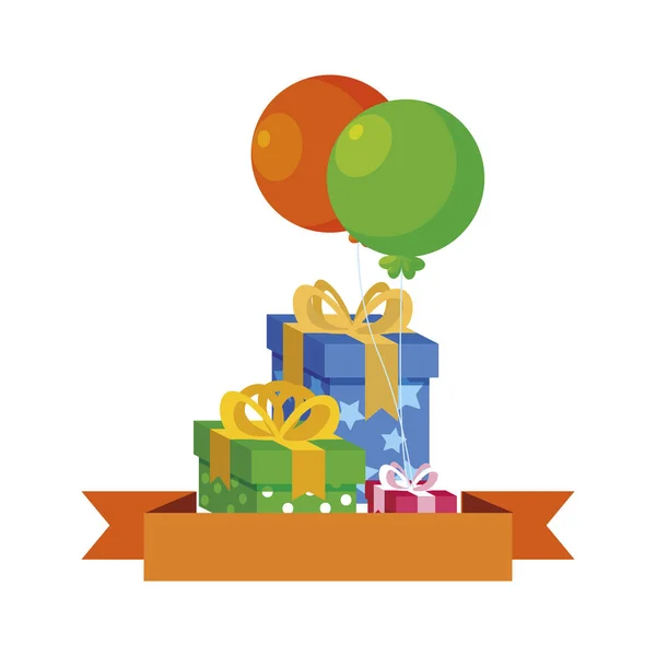 Geschenk-Box mit Luftballons Helium — Stockvektor