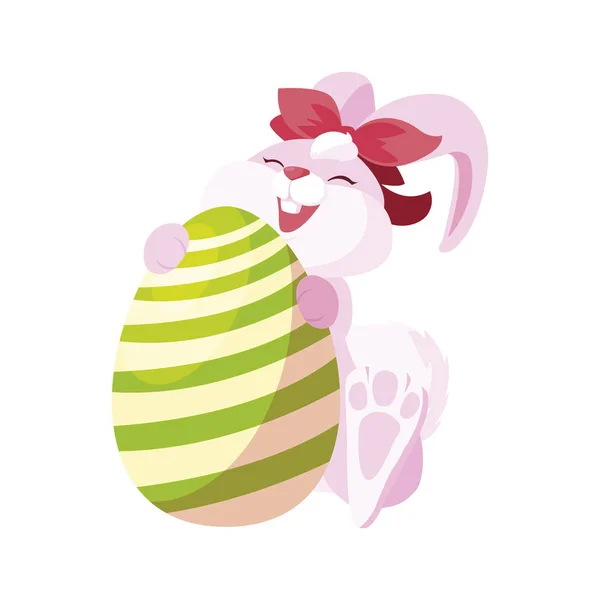 Cute rabbit easter female with egg painted — Stock Vector
