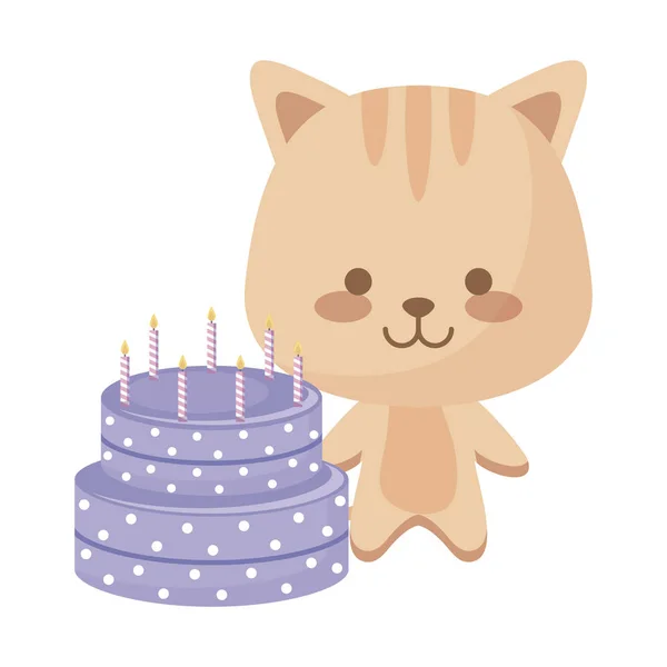 誕生日ケーキとかわいい猫動物 — ストックベクタ