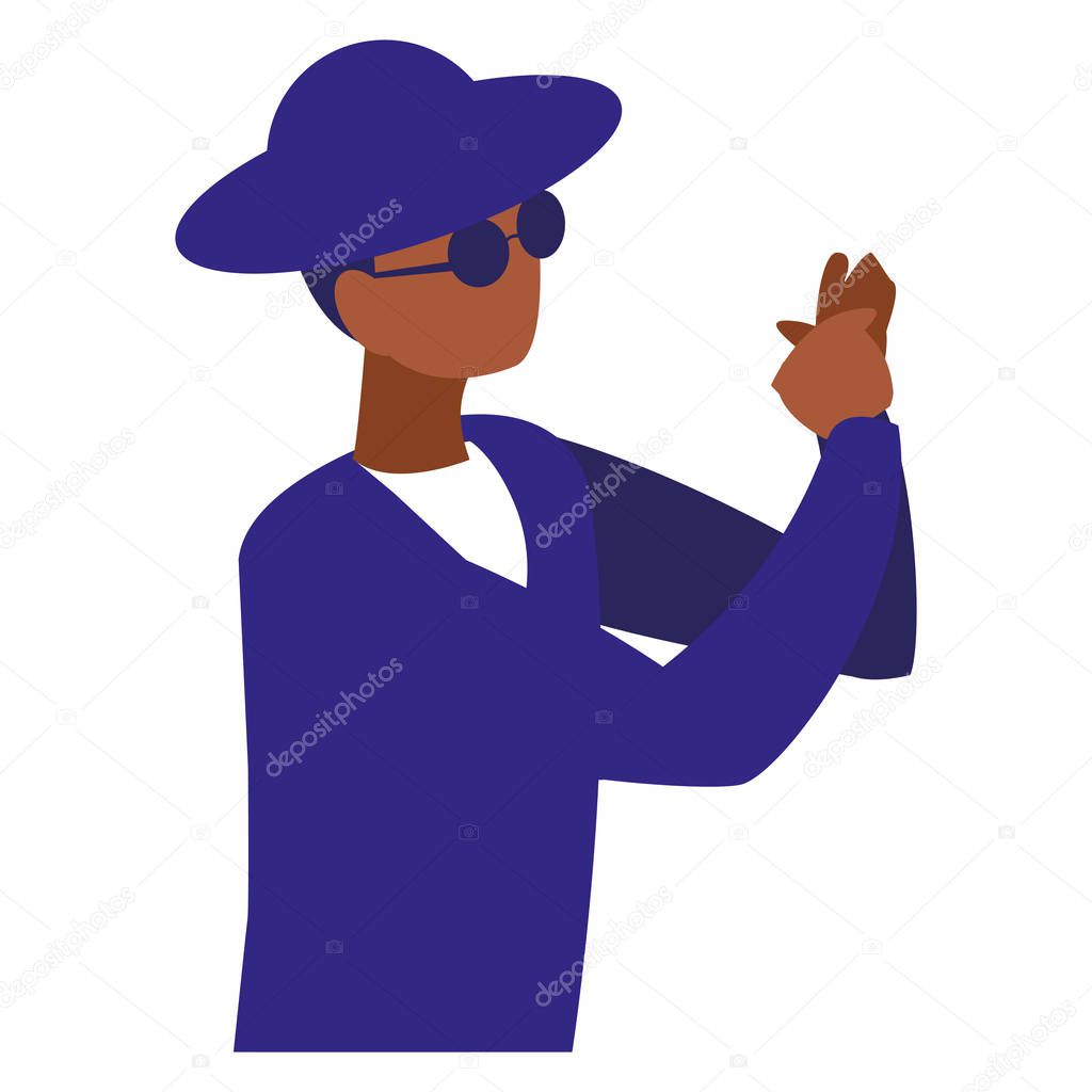 black musician jazz with hat and sunglasses