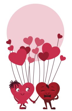 Balonlar helyum kawaii karakterlerle çift Kalpler