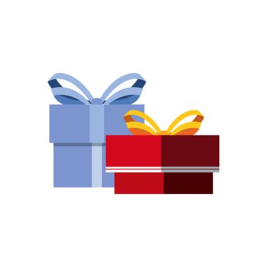 Beyaz arka plan üzerinde yay ile iki hediye kutuları