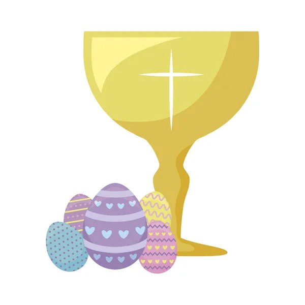 Chalice sacred with eggs of easter — Stock Vector