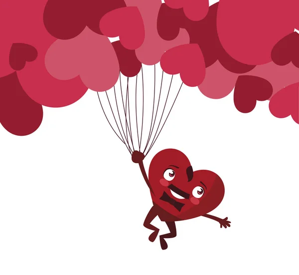 Mężczyzna serca z balonów helem kawaii znaków — Wektor stockowy