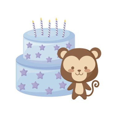 sevimli maymun hayvan ile pasta doğum günü