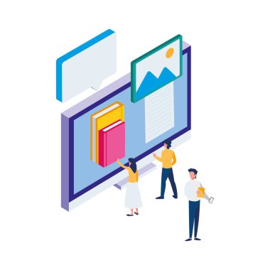 yığın ders kitapları ile masaüstü ve minipeople