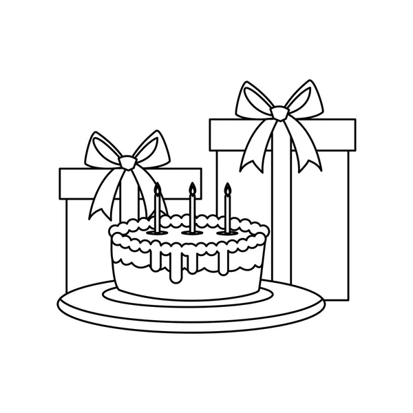 Gift box present with sweet cake — Stock Vector