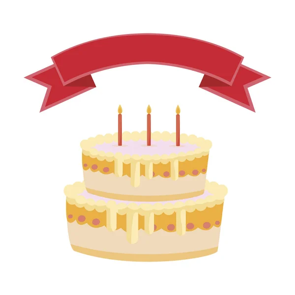 Sladký dort k narozeninám s stuha rám — Stockový vektor