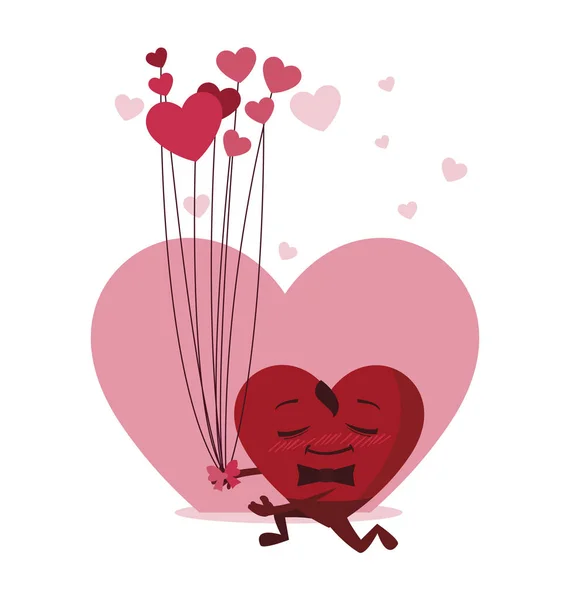Coração macho com balões hélio kawaii personagem —  Vetores de Stock