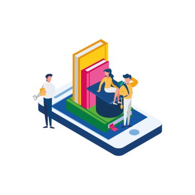 ders kitapları smartphone ve mini insanlarla kazık