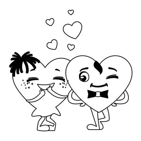 Couple coeurs kawaii personnages — Image vectorielle