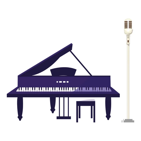 Piano de cola y micrófono — Vector de stock