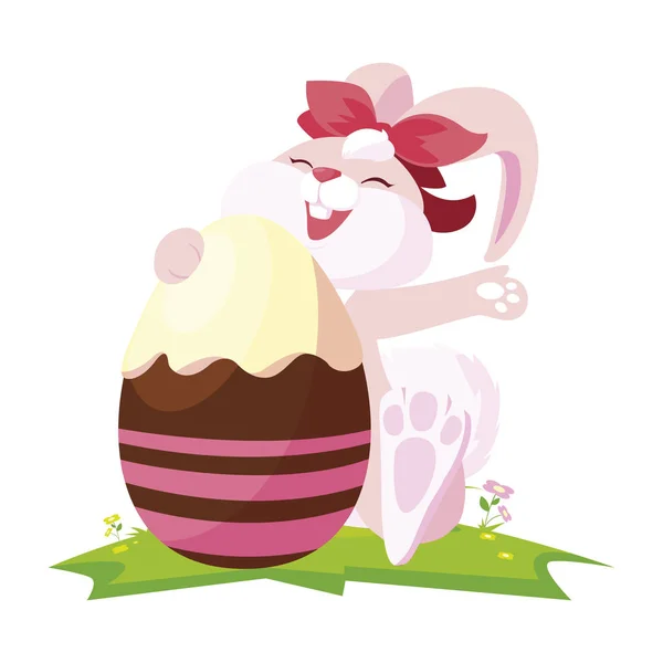 Mignonne lapin Pâques femelle avec oeuf peint dans le camp — Image vectorielle