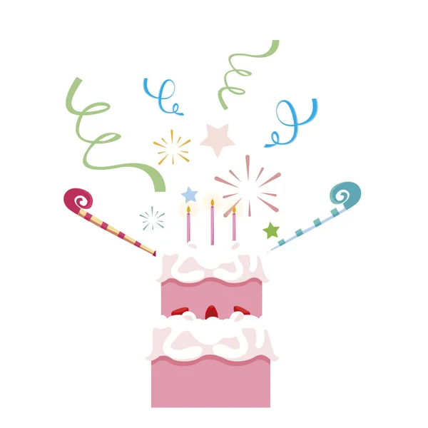 Sweet cake birthday with candles — Stock Vector