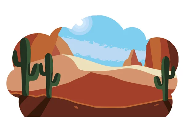Пустыня сухая с пейзажем кактуса — стоковый вектор
