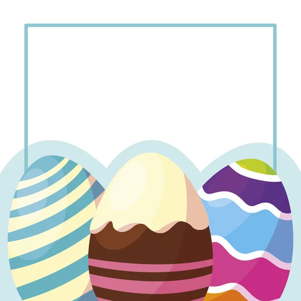 Feliz Pascua huevos pintado marco — Vector de stock