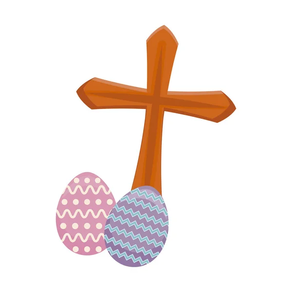 Croce cattolica con uova di Pasqua — Vettoriale Stock