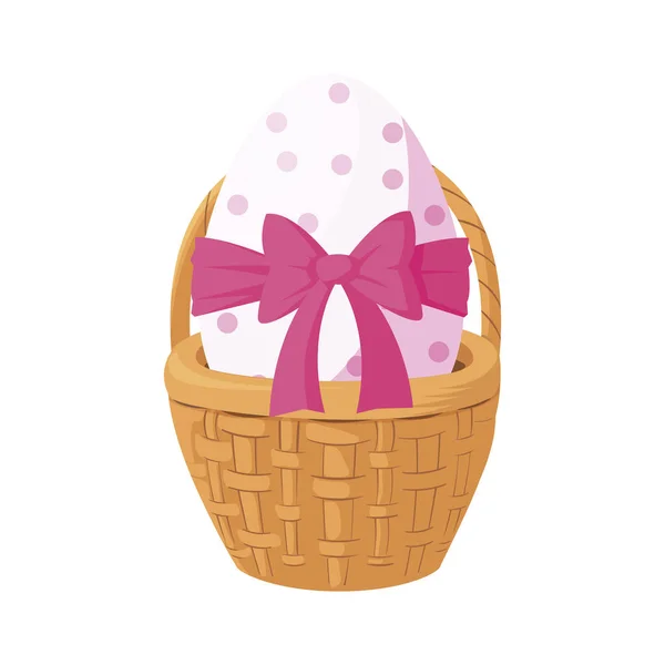 Feliz huevo de Pascua pintado con cinta de lazo en la cesta — Vector de stock