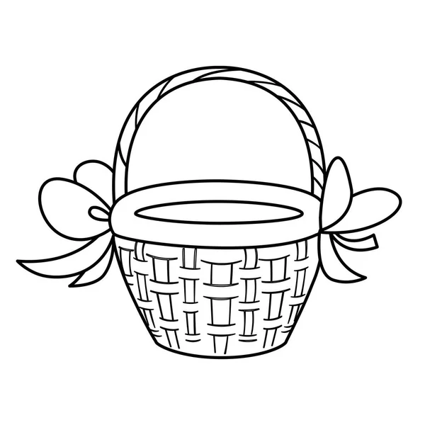 Palha cesta bonito com fita de arco — Vetor de Stock