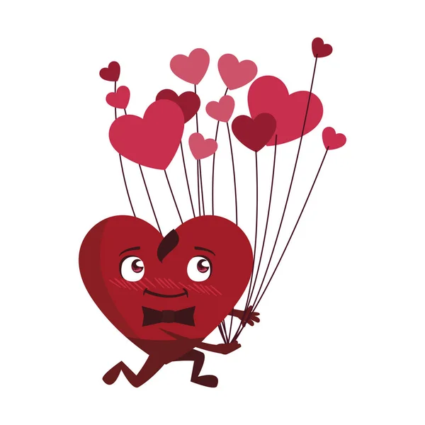 Corazón macho con globos helio kawaii carácter — Vector de stock