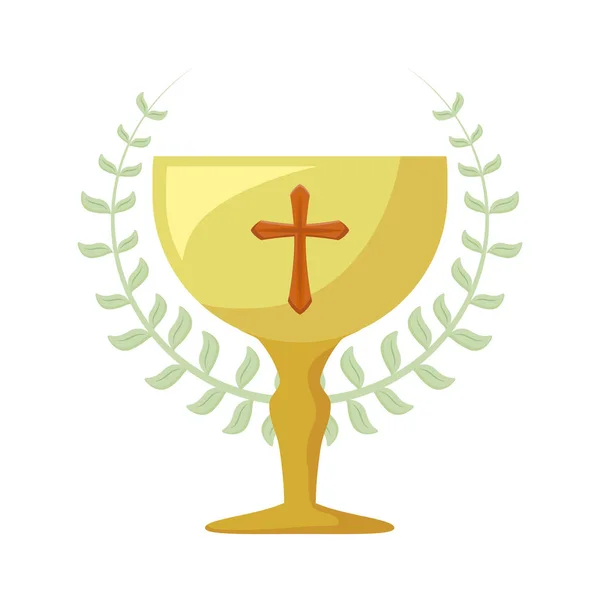 神聖な聖餐杯と葉の冠 — ストックベクタ
