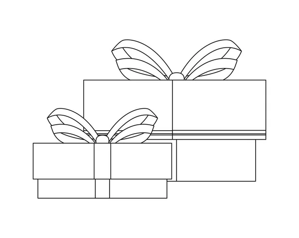 Two gift boxes with bow on white background — Stock Vector