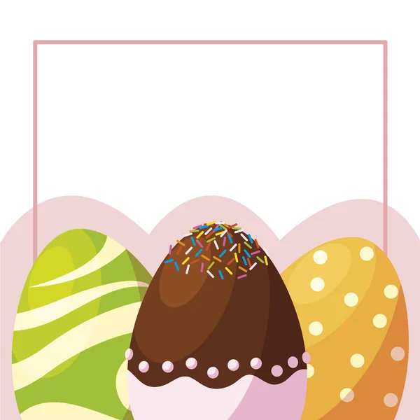 Happy easter eggs painted frame — Stock Vector