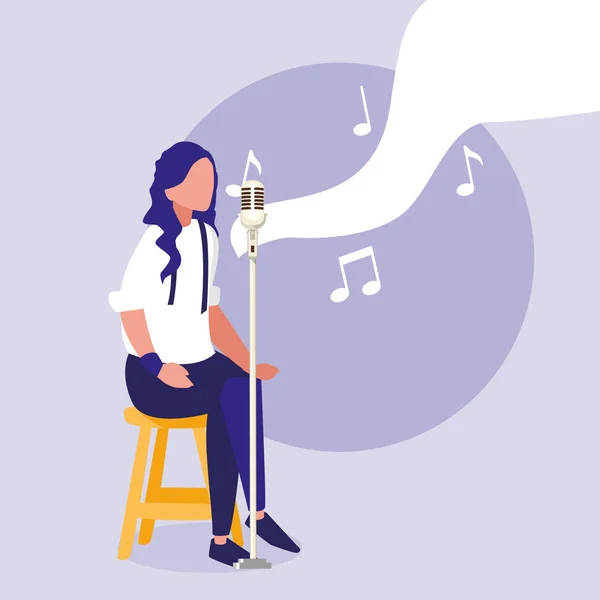 Beautiful woman singing with microphone character — Stock Vector