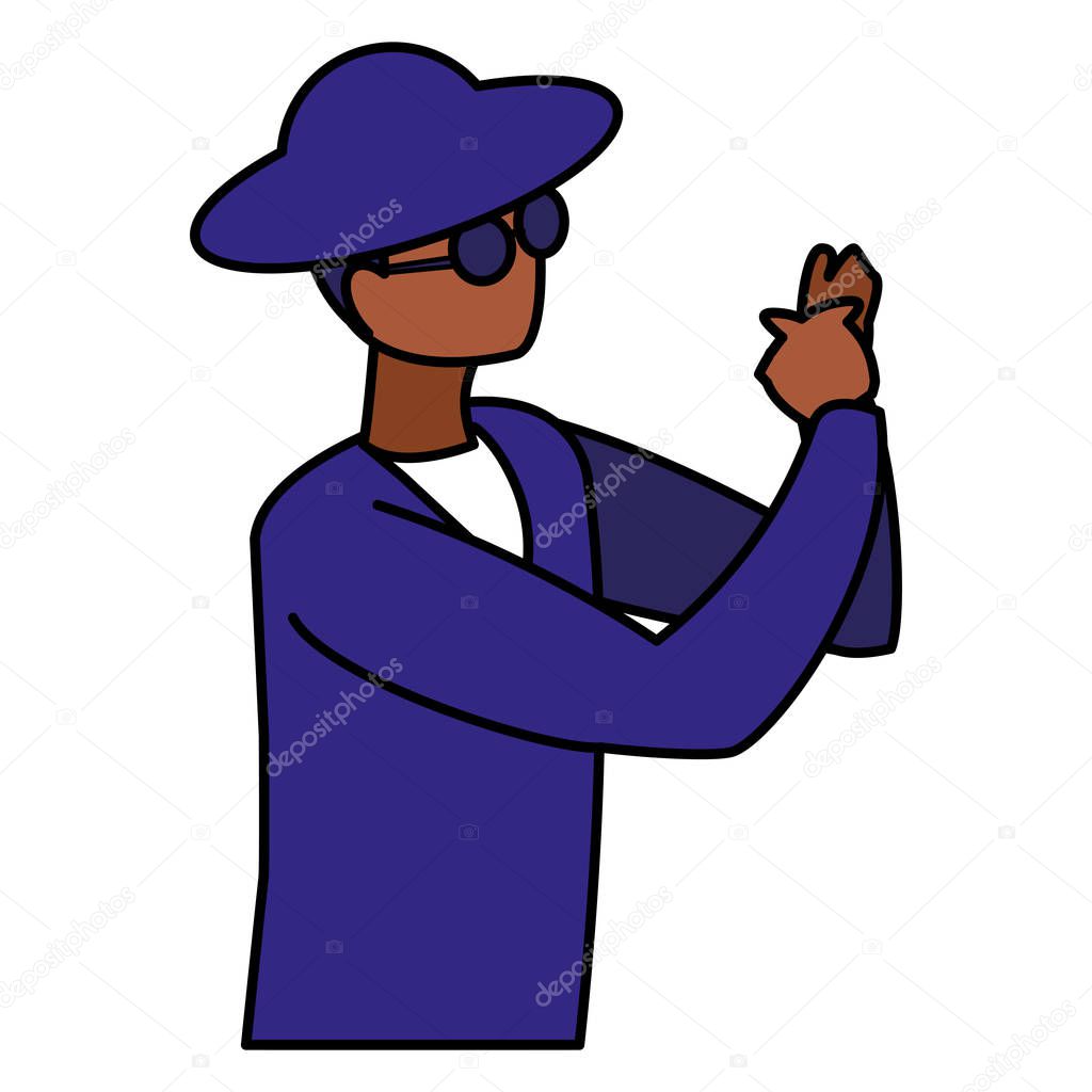 black musician jazz with hat and sunglasses