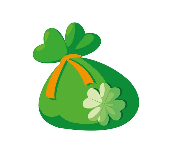 Sac pièces avec trèfle saint patricks jour — Image vectorielle