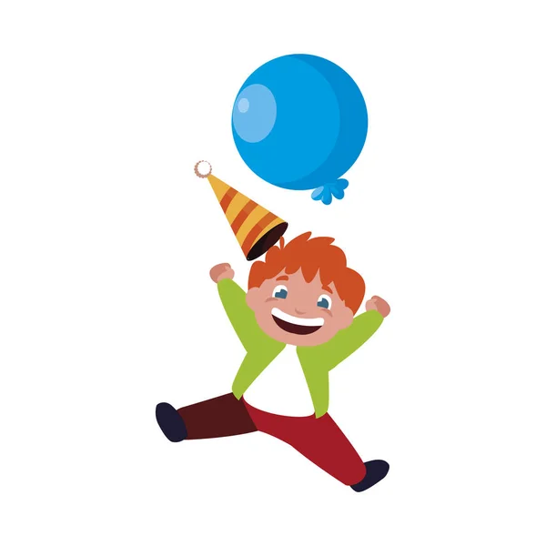 Menino feliz bonito com balões de aniversário hélio —  Vetores de Stock