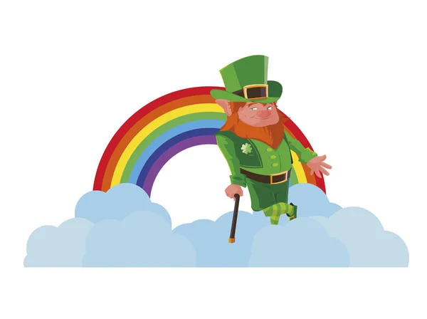 Saint patrick lemprechaun baston ve rainbow ile — Stok Vektör